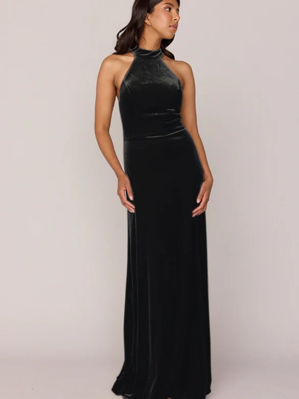 Revelry Tori Velvet Bridesmaid Dress Black High Neck Open Back Size 6